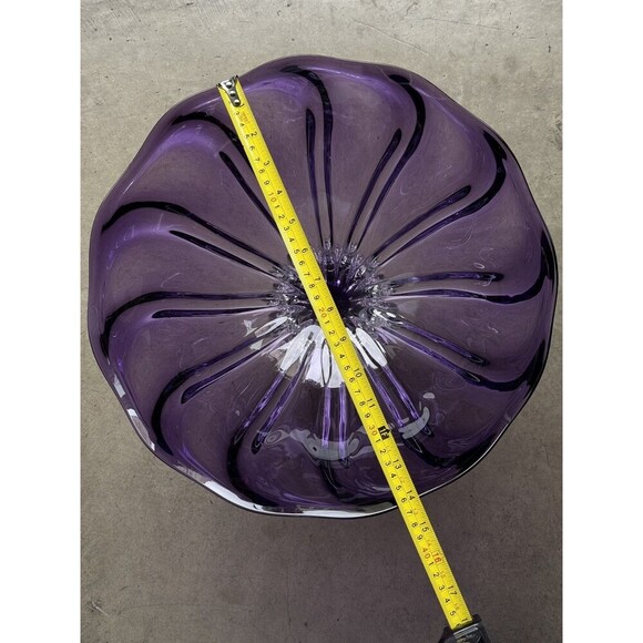 Large 14" Ed Branson Signed 2003 Blown Art Glass Arbor Violet Centerpiece Bowl - Picture 13 of 14